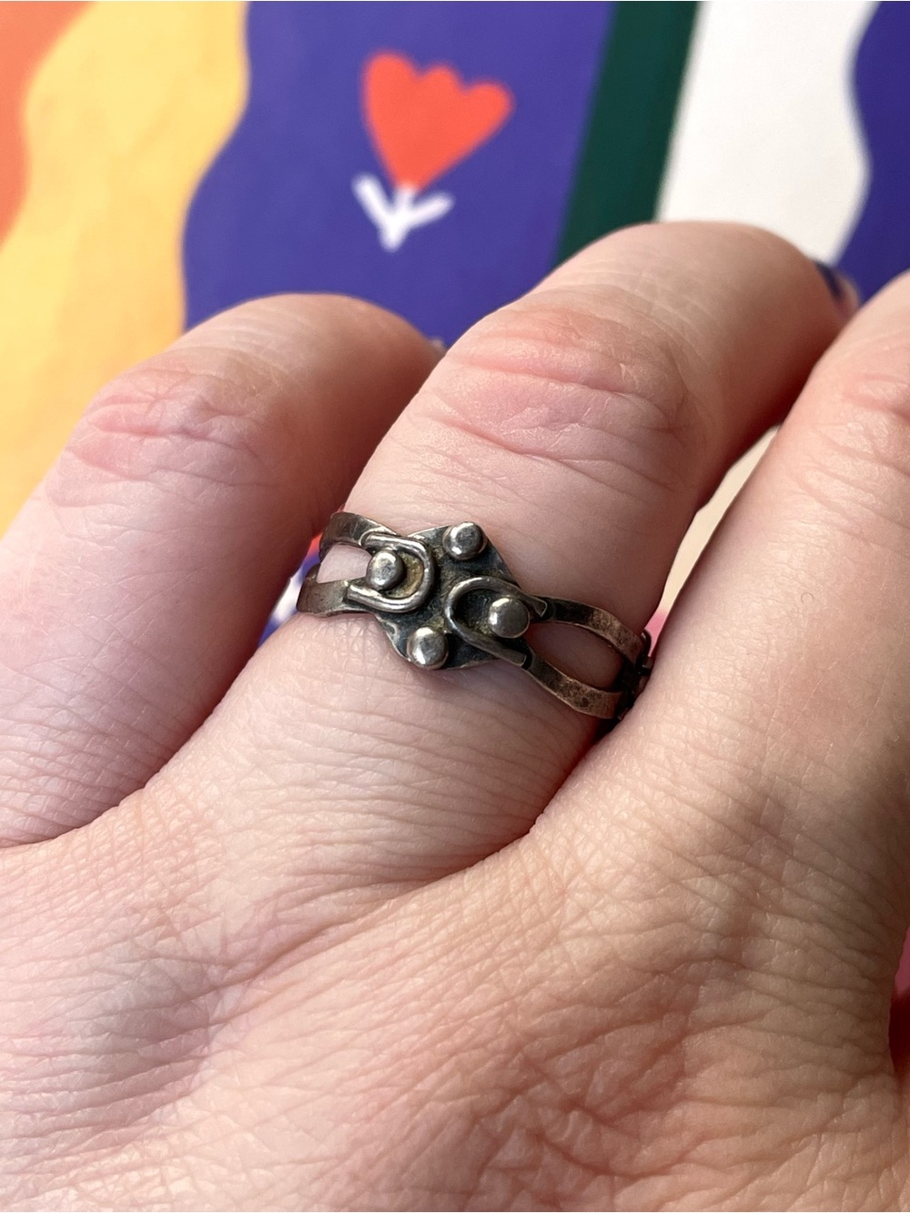 Signed vintage Taxco stamped sterling silver modernist ring sz 8-8.25